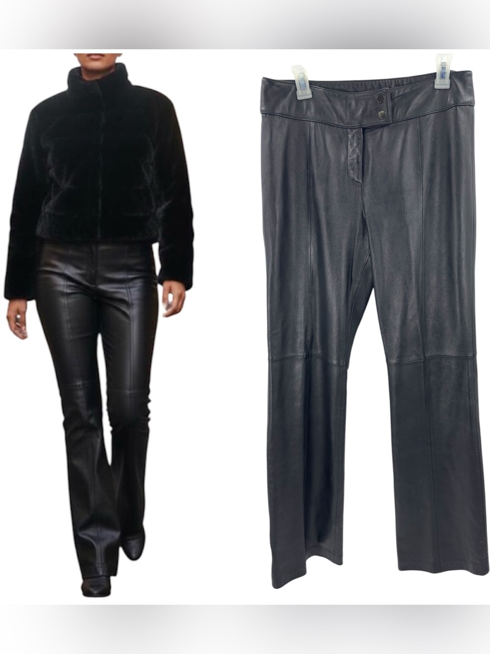 Vintage Cache Y2K Black Leather Pants Size 10 Bootcut Biker Goth Soft Lined